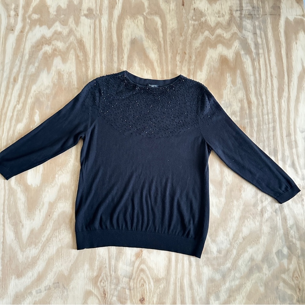 Talbots Petites Women’s Size LP Embroidered Color Black Lightweight Sweater